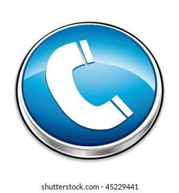 Blue phone button. Vector ilustration.