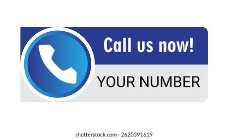 blue phone call icon with text call us now and your number, vector graphic for contact or support use	