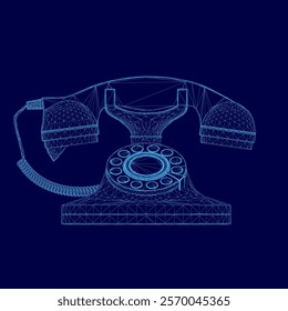 Blue phone with a cord hanging off of it. The phone is a stylized drawing of a phone