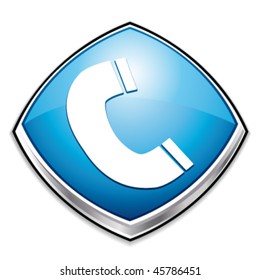 Blue phone diamond icon. Vector illustration.