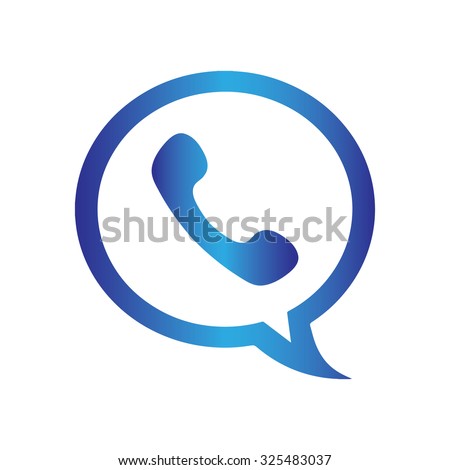 Blue phone handset in speech bubble flat icon on a white background. Call center vector illustration for web templates, banner, layout