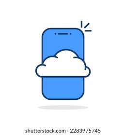 blue phone icon with cloud like data forecast. abstract flat line style trend modern logotype graphic design isolated on white