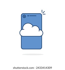 icono de teléfono azul con pronóstico de datos tipo nube. estilo de línea plana abstracta tendencia diseño gráfico de logotipo moderno aislado en blanco