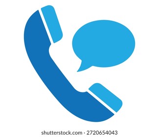 Um ícone de telefone azul com balão de fala em um plano de fundo preto