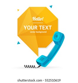 Blue Phone Receiver with Abstract Geometric Bubble Speech. Vector illustration