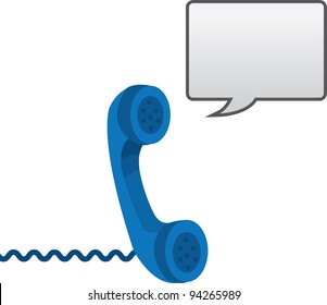Blue phone with speech bubble coming from the earpiece