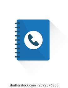 Blue phonebook icon with a phone icon in a white circle, flat design with drop shade. Victor Illustration. Stock Illustration.