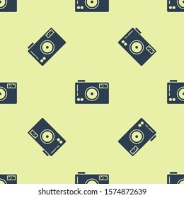 Blue Photo camera icon isolated seamless pattern on yellow background. Foto camera icon.  Vector Illustration