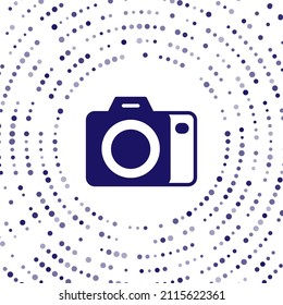 Blue Photo camera icon isolated on white background. Foto camera. Digital photography. Abstract circle random dots. Vector