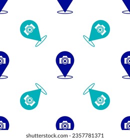 Blue Photo camera icon isolated seamless pattern on white background. Foto camera. Digital photography.  Vector