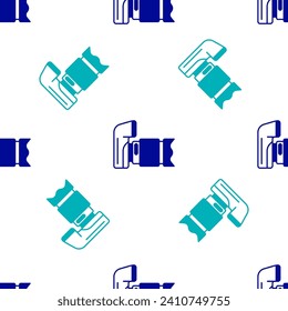 Blue Photo camera icon isolated seamless pattern on white background. Foto camera. Digital photography.  Vector