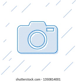 Blue Photo camera line icon isolated on white background. Foto camera icon. Vector Illustration