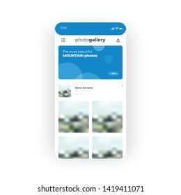 Blue Photo Gallery UI, UX, GUI screen for mobile apps design. Modern responsive user interface design of mobile applications including Photo Editor screen