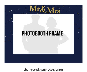 Blue photobooth frame with Mr & Mrs. Gold glitter design wedding template.