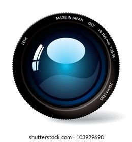 Blue photographic lens isolated on white.