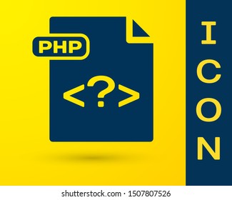 Blue PHP file document. Download php button icon isolated on yellow background. PHP file symbol.  Vector Illustration