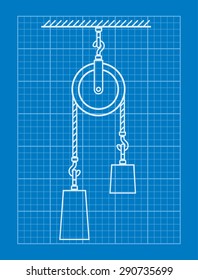 Blue physical formula vector illustration. Mechanical blueprint