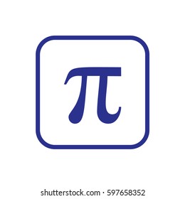 Blue Pi icon vector. White button