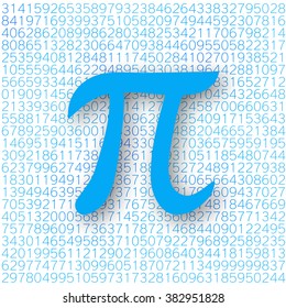 Blue Pi number with a shadow on a white background for a Pi Day. Pi sign, mathematical constant, irrational number, greek letter. Abstract digital vector illustration.