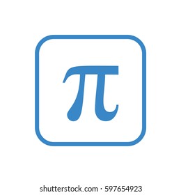 Blue Pi vector icon. White button