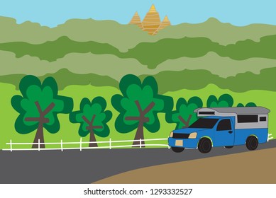 Blue  Pick up Truck Taxi Nan with nature background  Vector