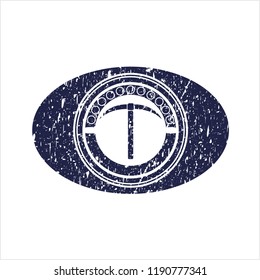 Blue pickaxe icon inside grunge stamp