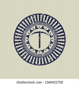 Blue pickaxe icon inside grunge style stamp