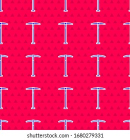 Blue Pickaxe Symbol einzeln auf rotem Hintergrund. Vektorillustration-Illustration