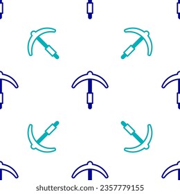 Blue Pickaxe icon isolated seamless pattern on white background.  Vector