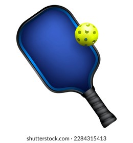 blue pickleball racket with ball