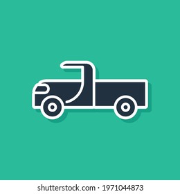 Blue Pickup truck icon isolated on green background.  Vector Illustration