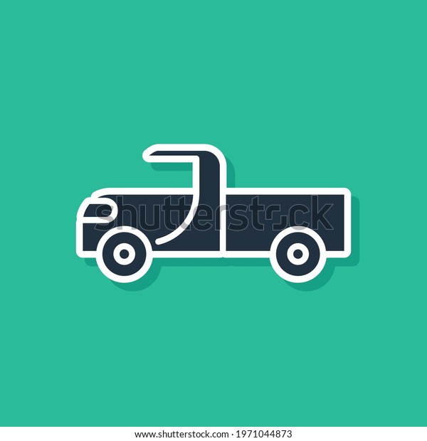 Blue Pickup truck icon isolated on green\
background.  Vector\
Illustration