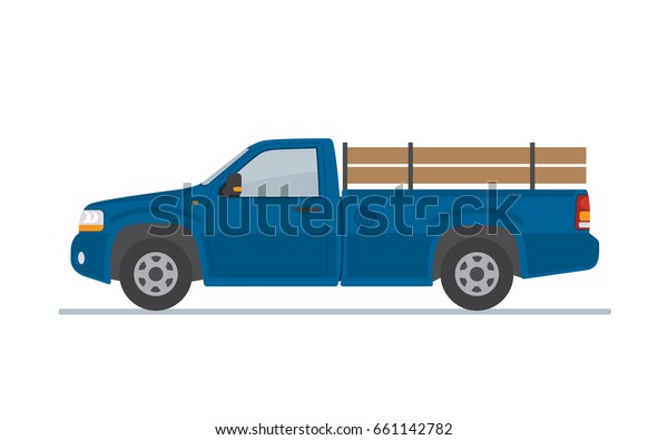 Blue pickup truck  isolated on white\
background. Flat style, vector illustration.\
\
