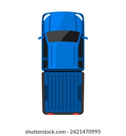 Blue pickup truck top view vector illustration