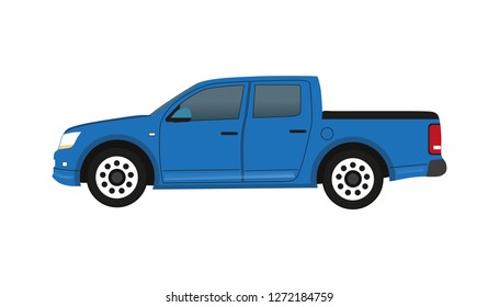 Blue Pickup Truck - Vector Illustration - Isolated On White Background