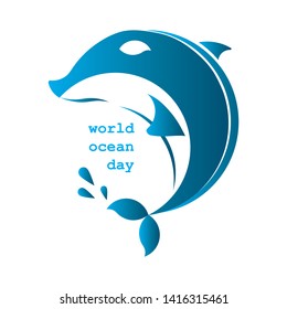 Blue pictorial Mark orca whale logo. World ocean day.