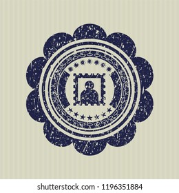 Blue picture icon inside distress rubber grunge seal