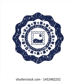 Blue picture icon inside distressed grunge stamp