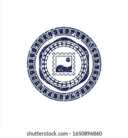 Blue picture icon inside distressed rubber texture