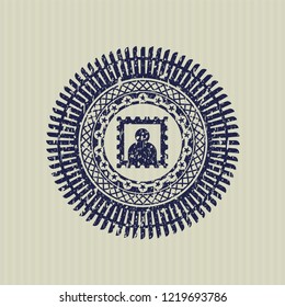 Blue picture icon inside rubber grunge stamp