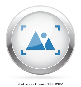 Blue Picture icon on white glossy chrome app button