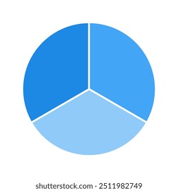 Blue pie chart with 3 parts chart, 3 circle section for business presentation concept. Overall for marketing and education goal vector.