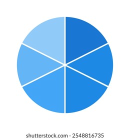 Blue pie chart with 6 parts chart, 6 circle section for business presentation concept. Overall for marketing and education goal vector.