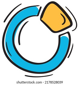 blue pie chart with highlighted yellow sector, infographic, vector isolated element in doodle style, white background, colored business doodles, black outline