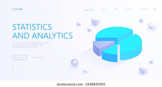 Blue pie chart icon in isometric view. Statistics and analytics. Progress report, growth data graphics, financial analysis diagram. Vector illustration for visualization of business presentation