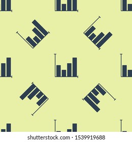 Blue Pie chart infographic icon isolated seamless pattern on yellow background. Diagram chart sign.  Vector Illustration