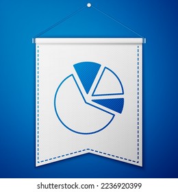 Blue Pie Diagramm Infografik Symbol einzeln auf blauem Hintergrund. Diagramm Diagramm Diagramm Zeichen. Weiße Wannenschablone. Vektorgrafik