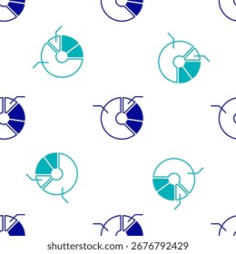 Icono de infografía de gráfico circular azul aislado sin patrón sobre fondo blanco. Signo de gráfico de diagrama.  Vector