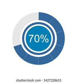 Blue pie graph and chart with 70 percentage. Vector graphic illustration of flat design.