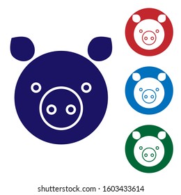 Blue Pig zodiac sign icon isolated on white background. Astrological horoscope collection. Set color icons in circle buttons. Vector Illustration